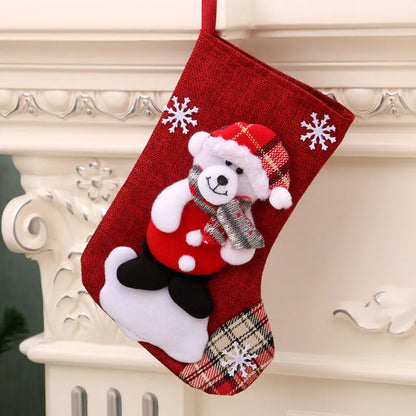 Christmas hanging gift bag socks in festive multicolour designs including bear, deer and snowman characters