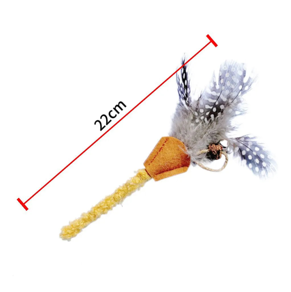 Polygonum wood cat feather chew toy with green and yellow feathers for dental care and interactive play