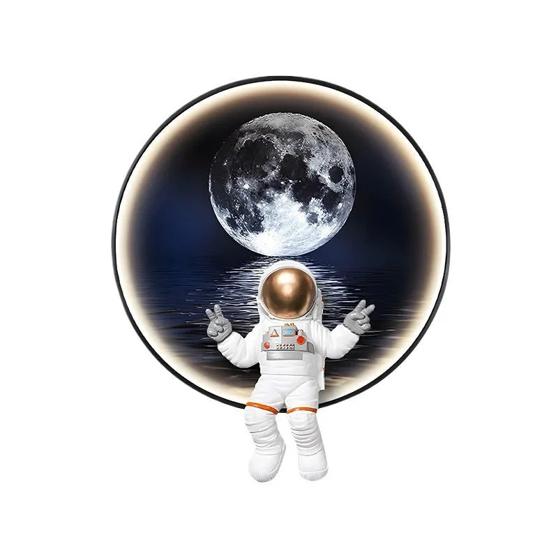 Space-themed canvas wall art with optional LED bedside lamp for children's bedrooms in Spaceman pattern