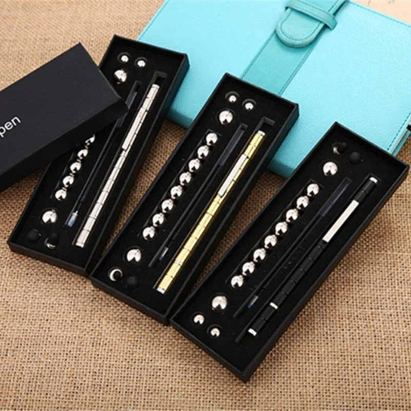 Modular magnetic pen with erasable ink, stress-relieving fidget features, and interchangeable components