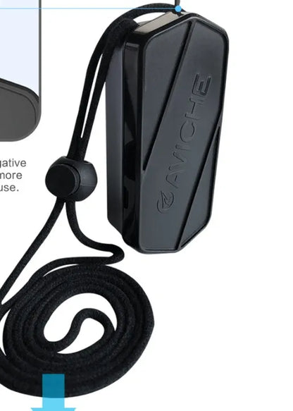 Black portable wearable air purifier necklace showing compact design.