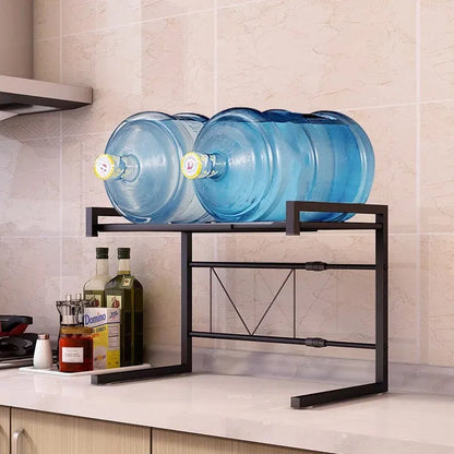 Retractable metal kitchen microwave rack with 2-layer shelf design for countertop organisation