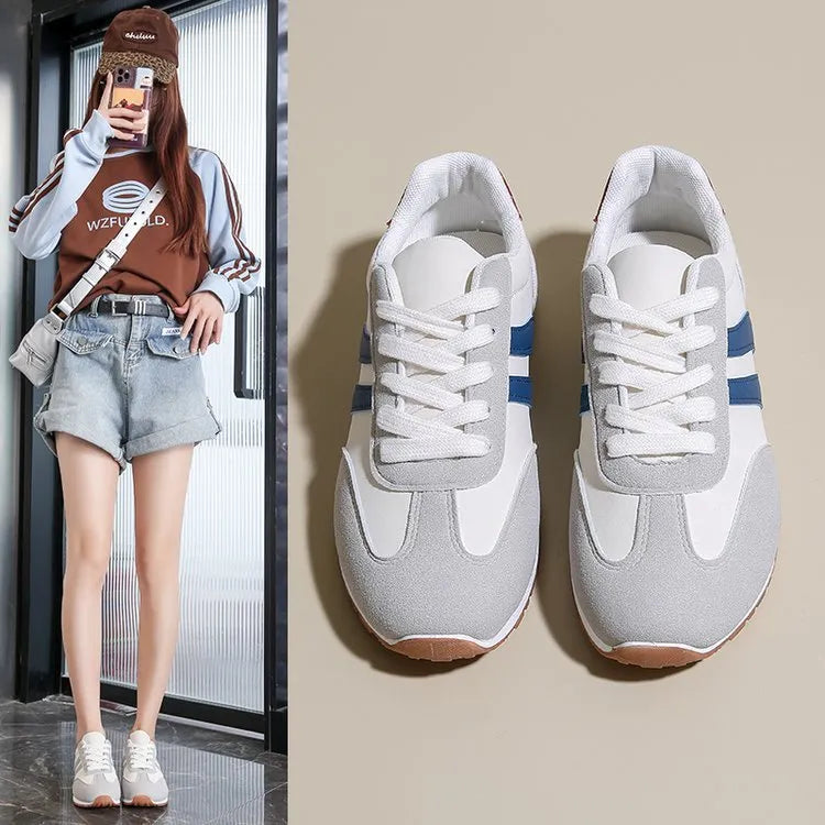 Blue and grey Cortez stripes leisure sports shoes with round toe and flat rubber soles