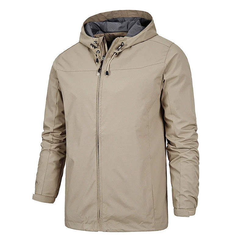 A premium all-weather mountaineering jacket made of durable polyester fabric with various color options and size ranges for outdoor adventures.
