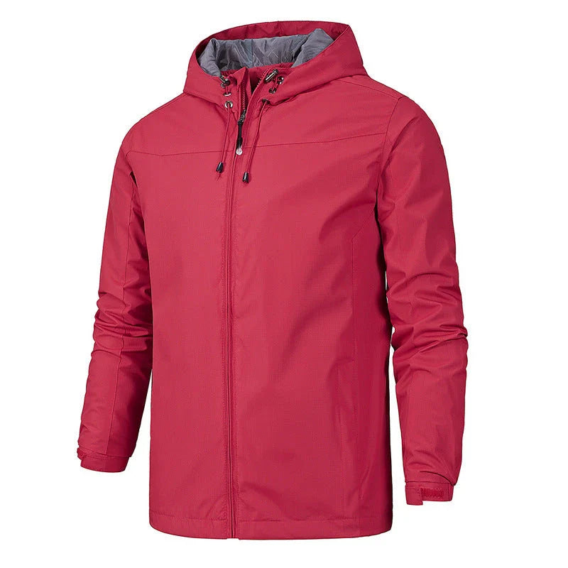 A premium all-weather mountaineering jacket made of durable polyester fabric with various color options and size ranges for outdoor adventures.