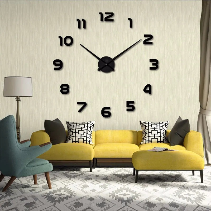 Silver-accented clear acrylic round wall clock 30cm diameter on white wall