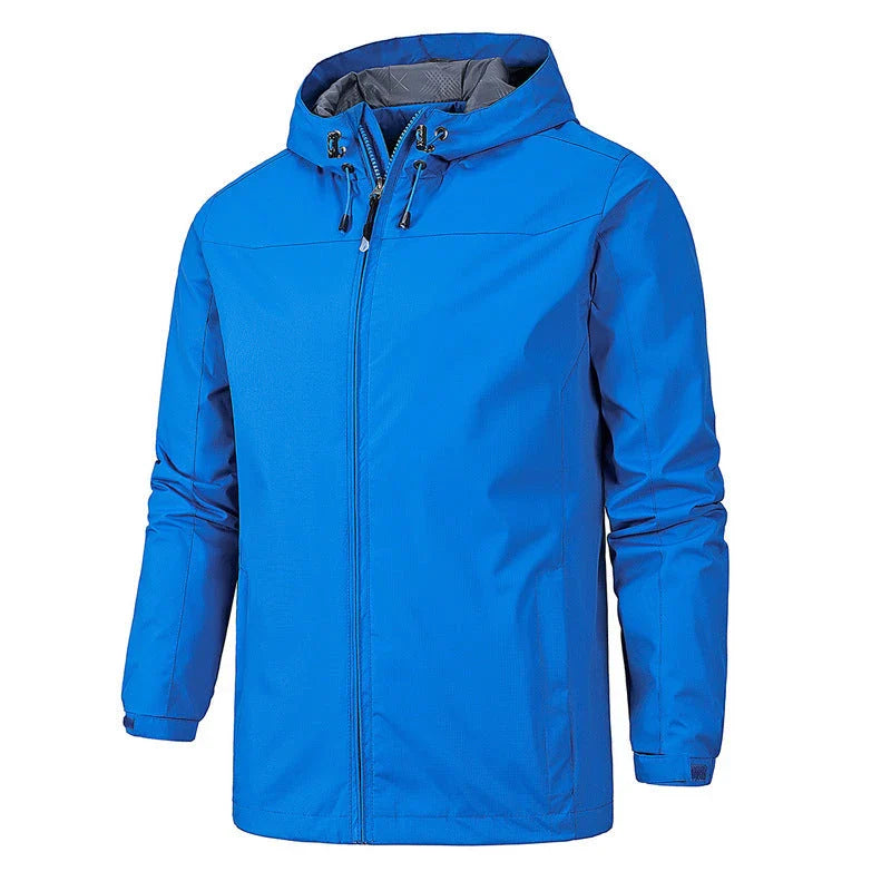 A premium all-weather mountaineering jacket made of durable polyester fabric with various color options and size ranges for outdoor adventures.