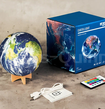 3D printed Earth lamp showing mountain details on 15cm spherical night light with LED illumination