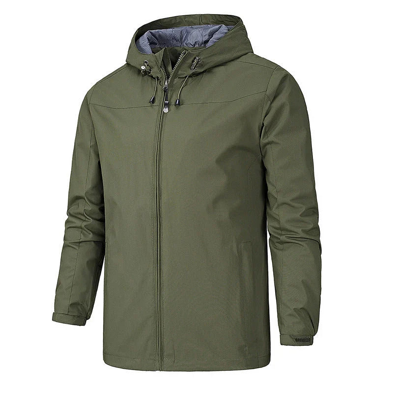 A premium all-weather mountaineering jacket made of durable polyester fabric with various color options and size ranges for outdoor adventures.
