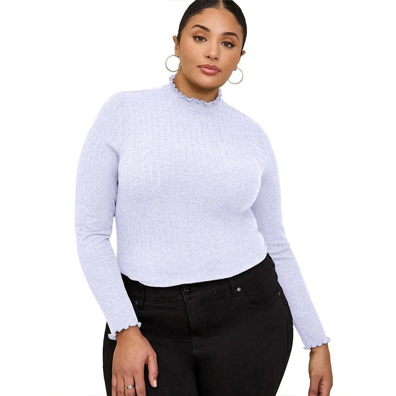 Elegant ribbed long sleeve top in various colours, including light grey, dark grey, white, black, khaki, and army green.