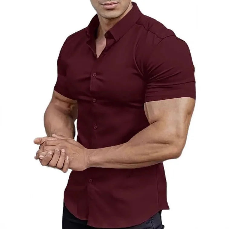Men's short sleeve printed shirt with collar in brown, available in sizes S to 5XL