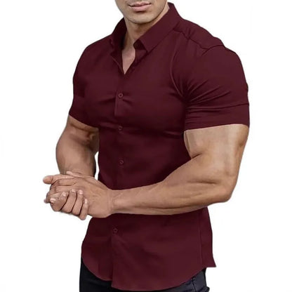 Men's short sleeve printed shirt with collar in brown, available in sizes S to 5XL
