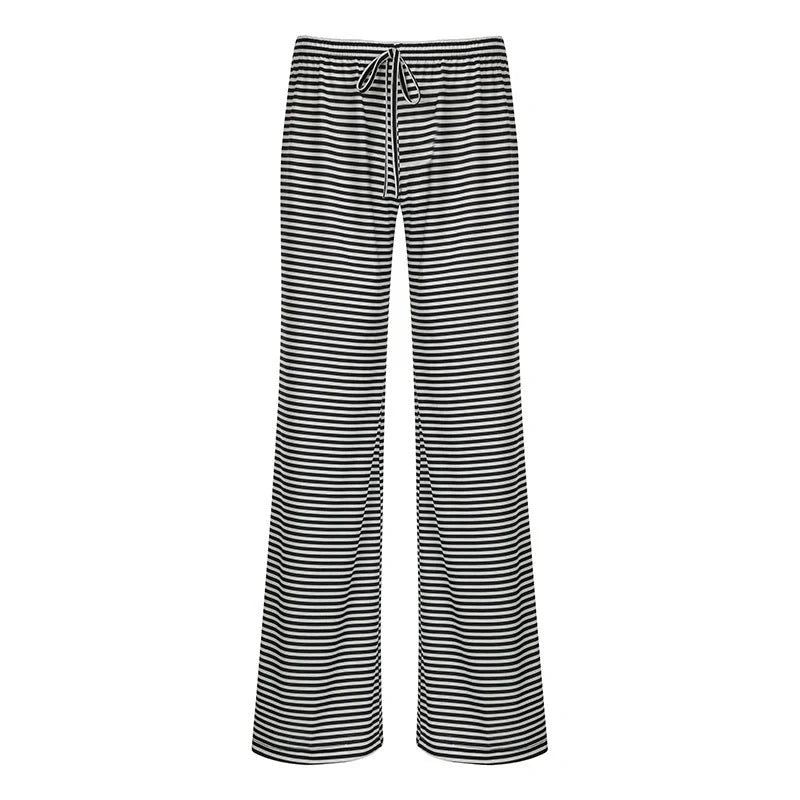 Stylish women's striped wide-leg trousers with lace-up detail in various colors