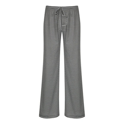 Stylish women's striped wide-leg trousers with lace-up detail in various colors