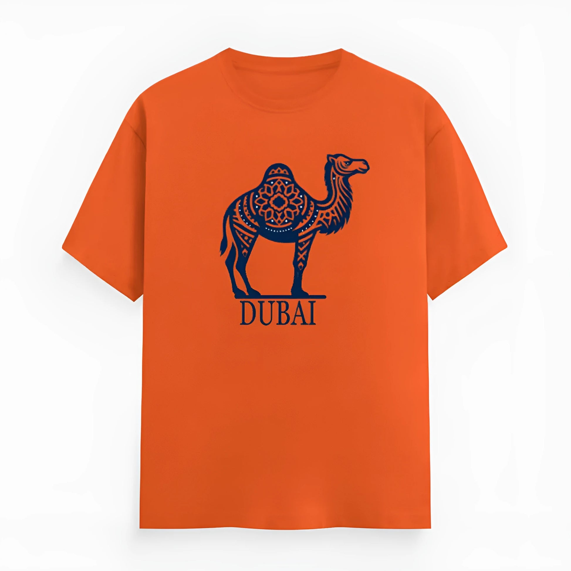 Orange cotton short sleeve t-shirt with round neck and straight cut pullover styling