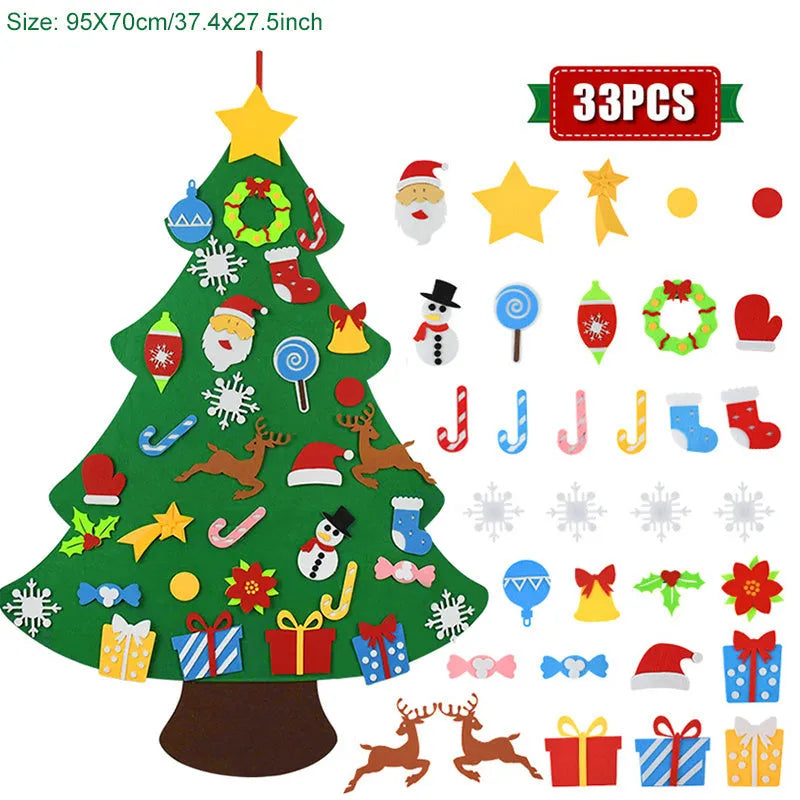 DIY felt Christmas ornaments showing 9 colour sections on 110cm wide material with 18-piece design kits