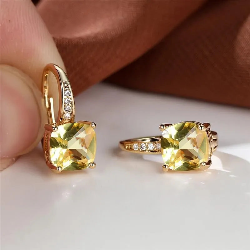 Square zircon inlaid geometric ear hooks in Korean style with electroplated finish