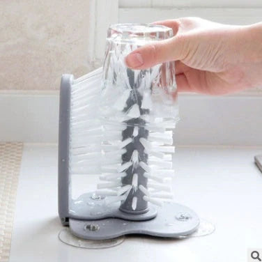 Creative suction wall lazy cup brush for glass and kitchen cleaning with dual-head design