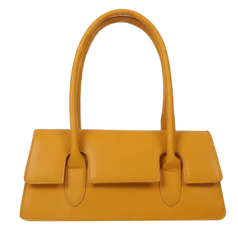 Women's black PU leather square shoulder bag with stitching detail and single strap