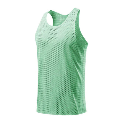 Men's solid colour sleeveless sports vest in polyester, shown in B14 Green.