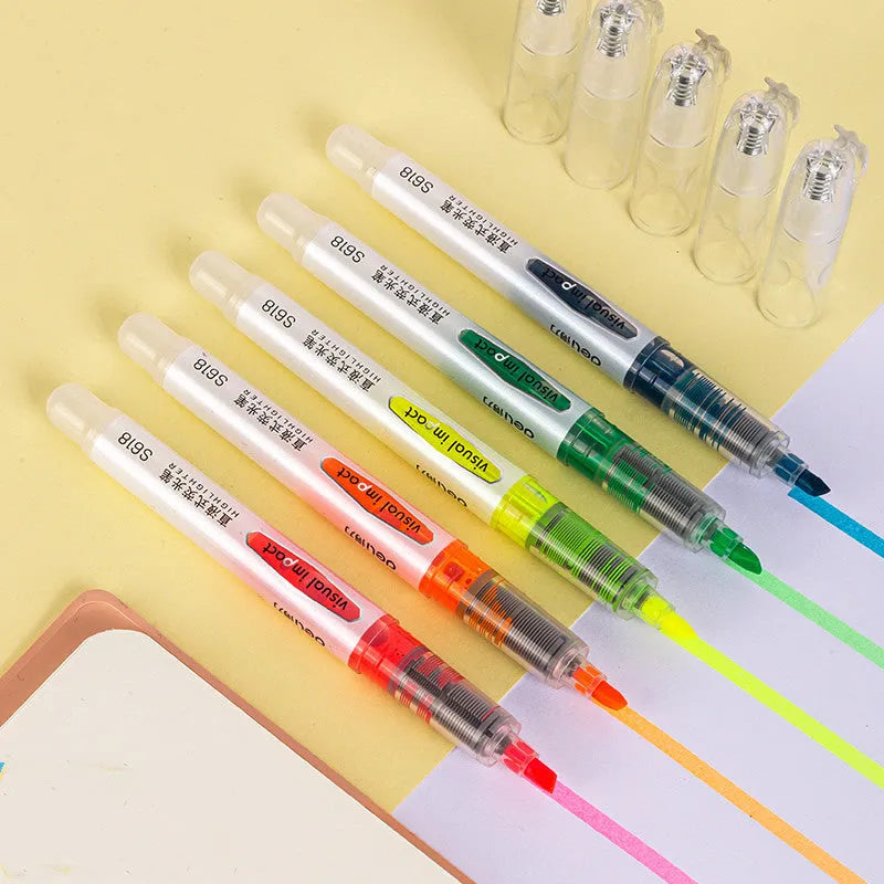 Deli S605 soft colour highlighter pens with oblique fibre tips in macaron, crystal and dark colour sets