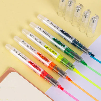 Deli S605 soft colour highlighter pens with oblique fibre tips in macaron, crystal and dark colour sets