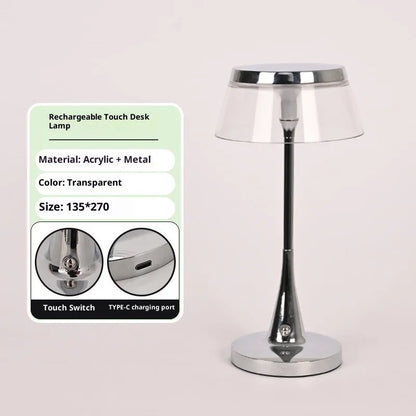 Rechargeable table lamp with aluminium acrylic body, touch dimming, D13.5 x H27cm, in transparent, grey or brown