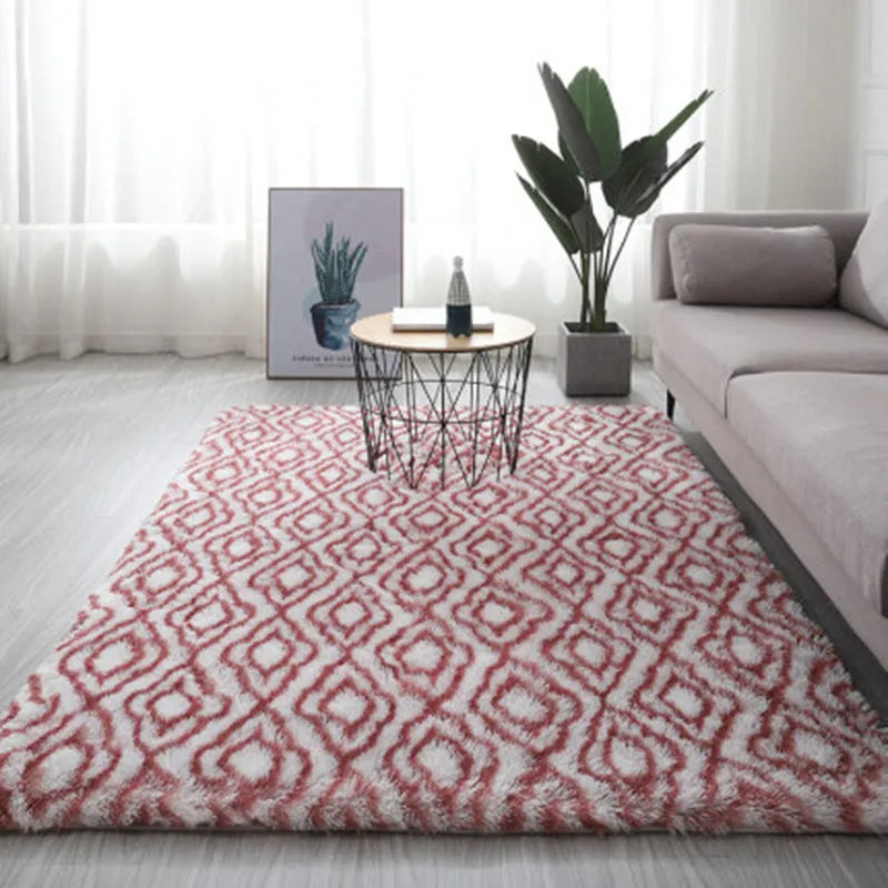 Long pile tie-dyed gradient polyester carpet showing abstract colour transition