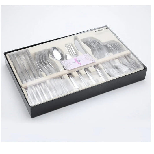 24-piece rice husk flatware set with spoons and knives in gift box packaging