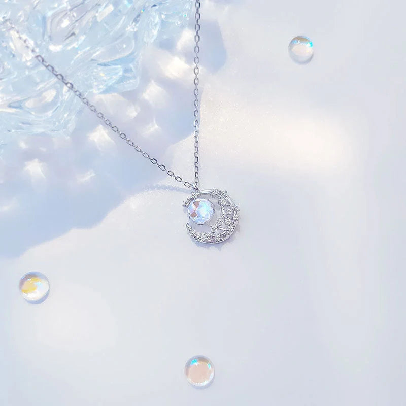 Elegant Ladies Moon Pendant Necklace with adjustable chain and diamond-cut detailing