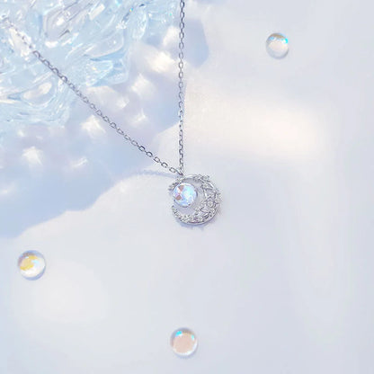 Elegant Ladies Moon Pendant Necklace with adjustable chain and diamond-cut detailing