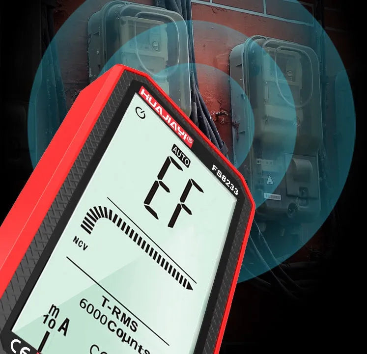 Large screen digital multimeter with automatic ranging in black colour, handheld design for electrical testing