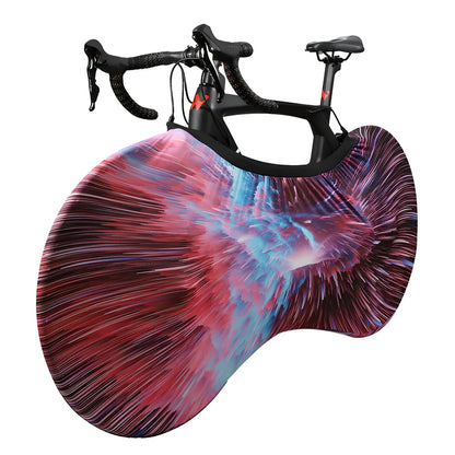 Black polyester-spandex bicycle wheel dust cover, 149cm length, adjustable 48-58cm height for 24-29 inch wheels