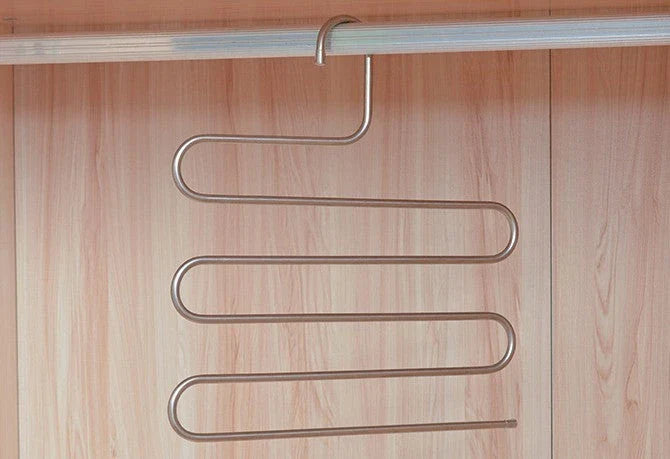 Adjustable 5-Tier Pants Rack in stainless steel with non-slip coating for space-saving closet organization