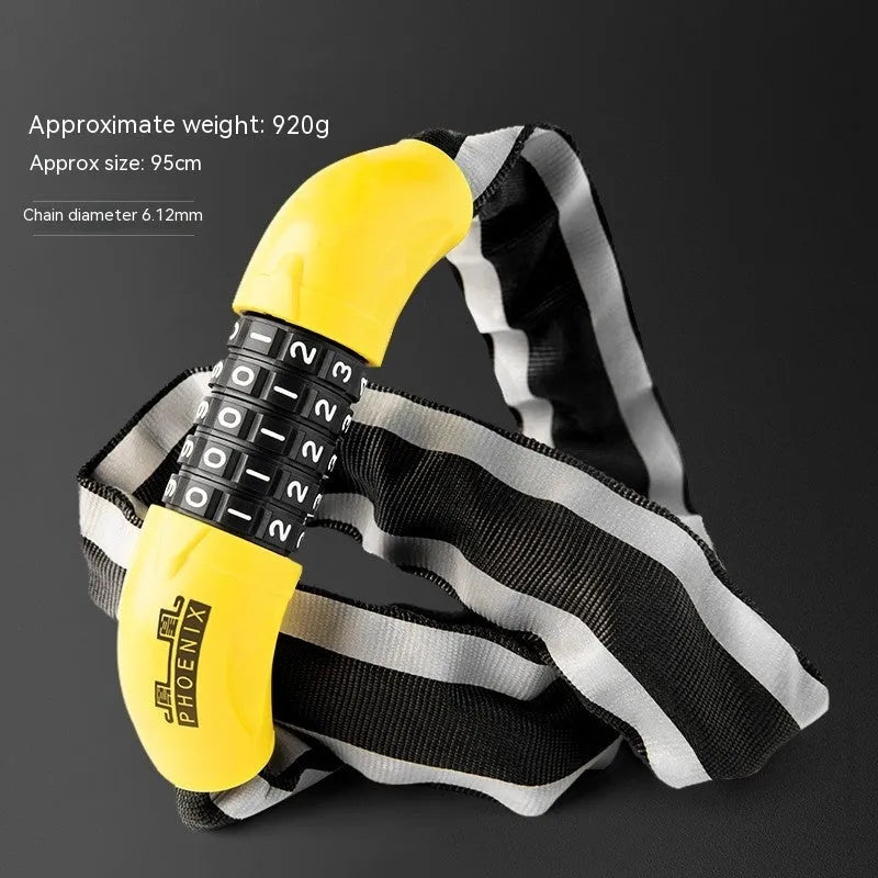 95cm zinc alloy bicycle chain lock for mountain bikes in black or yellow colour with key or combination lock