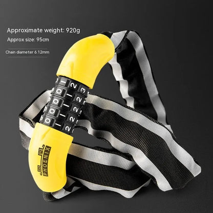 95cm zinc alloy bicycle chain lock for mountain bikes in black or yellow colour with key or combination lock