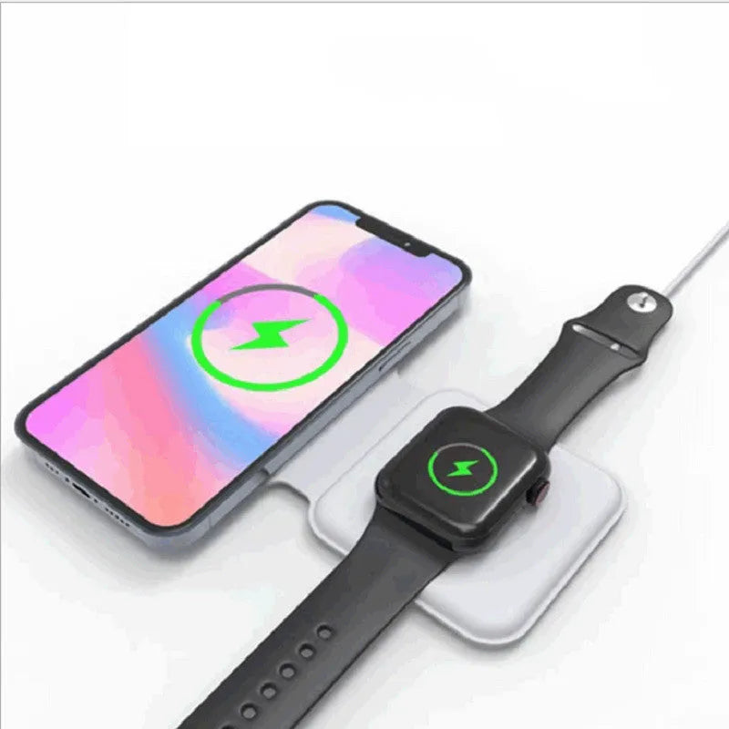 White foldable magnetic wireless charger showing dual charging surfaces and Type-C port