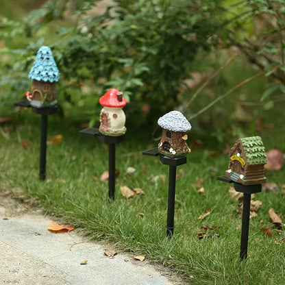 Flower-shaped solar garden light with resin housing for outdoor decorative lighting.