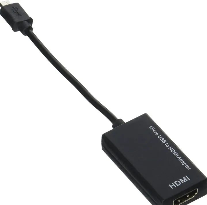 Black DisplayPort to HDMI adapter cable with 12cm length and micro USB connector for smartphone TV connection