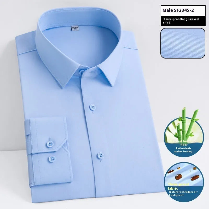 Men's slim fit bamboo fibre formal shirt with square collar, shown in a solid colour.