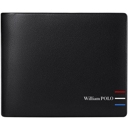 Men's cowhide leather wallet with letter pattern and anti-theft card slot.