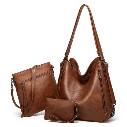 Women's three piece bag set in PU with tote, crossbody and back bag, 34 x 12 x 34 cm, zip closure
