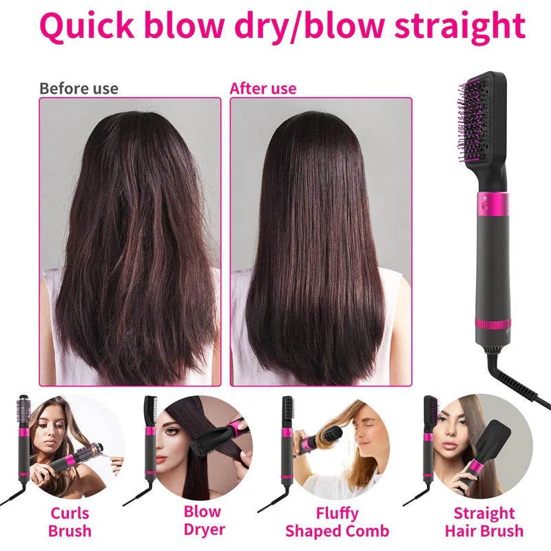 Professional 5-in-1 Hair Dryer Brush in Dyson Grey with multiple brush attachments