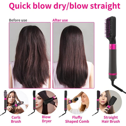 Professional 5-in-1 Hair Dryer Brush in Dyson Grey with multiple brush attachments