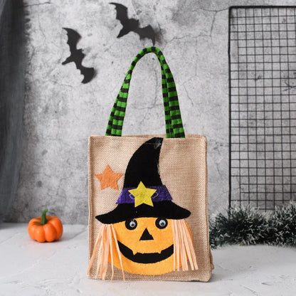 Charming Halloween tote bag made of high-quality fabric with cartoon designs, perfect for carrying candy, gifts, and other holiday essentials