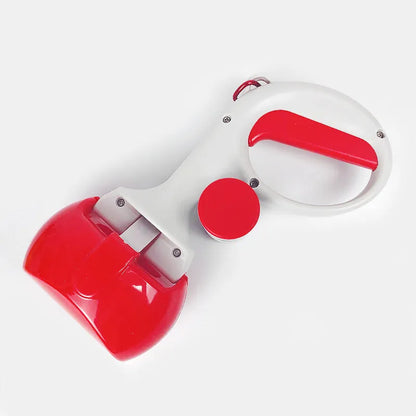 A black ABS plastic pooper scooper with a built-in waste bag holder and a top carrying hook.