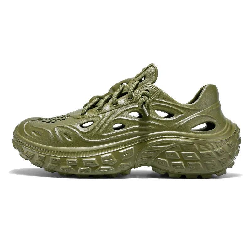 Men's open-toe sandals with thick EVA sole and covered heel in army green colour