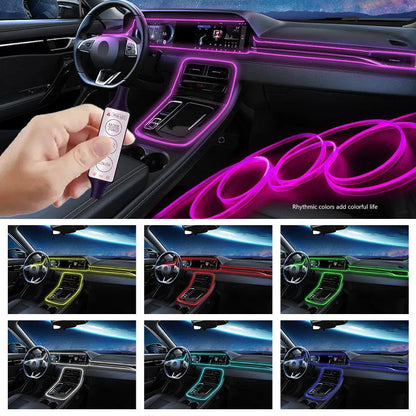 USB-powered RGB LED light strip for car interior with manual controller and five length options.