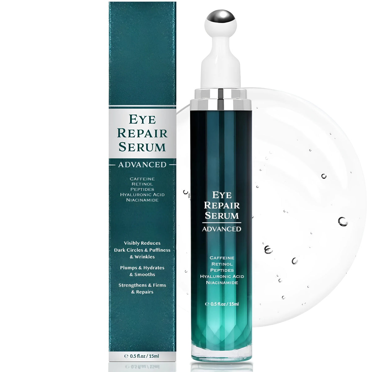 15ml retinol eye rolling fluid roller bottle with caffeine, hyaluronic acid and nicotinamide