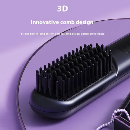 White portable negative ion hair comb showing USB charging port and adjustable length mechanism from 15cm to 20cm